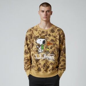 L.L Bean X Todd Snyder X Peanuts Brown Camo Crewneck Sweatshirt  Made in USA